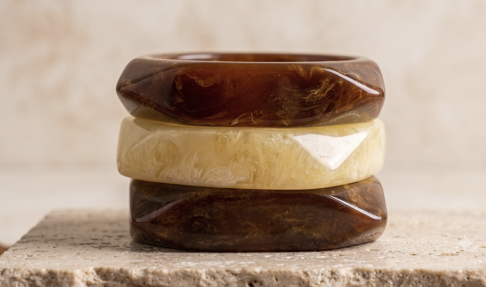 Vanilla Swirl Cream Resin Bangle Set